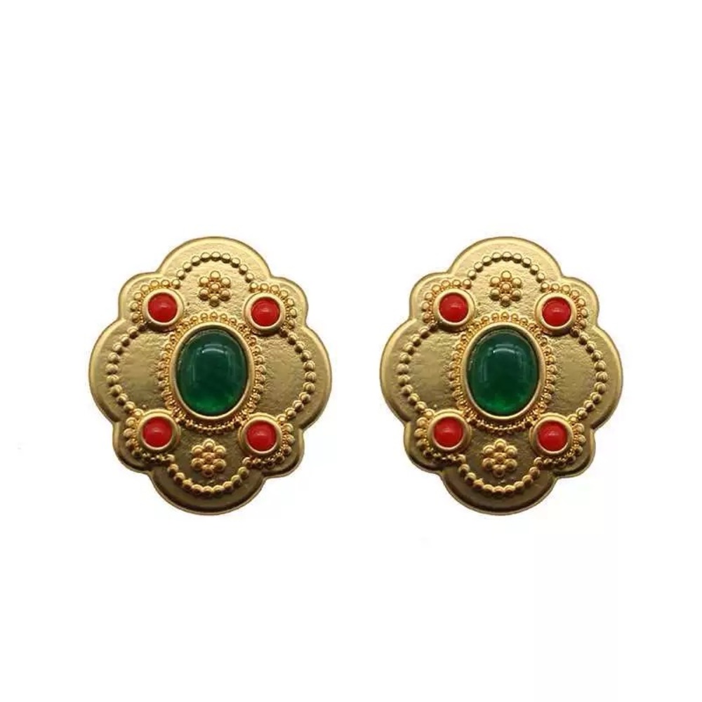 -Clip-on 18K GP  High end  France 🇫🇷 Colored glaze Vintage engaged earrrings